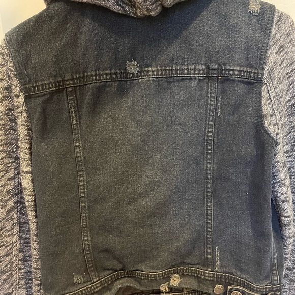 Free People distressed black denim sweater hooded jacket. Button up. Size small - Picture 7 of 10